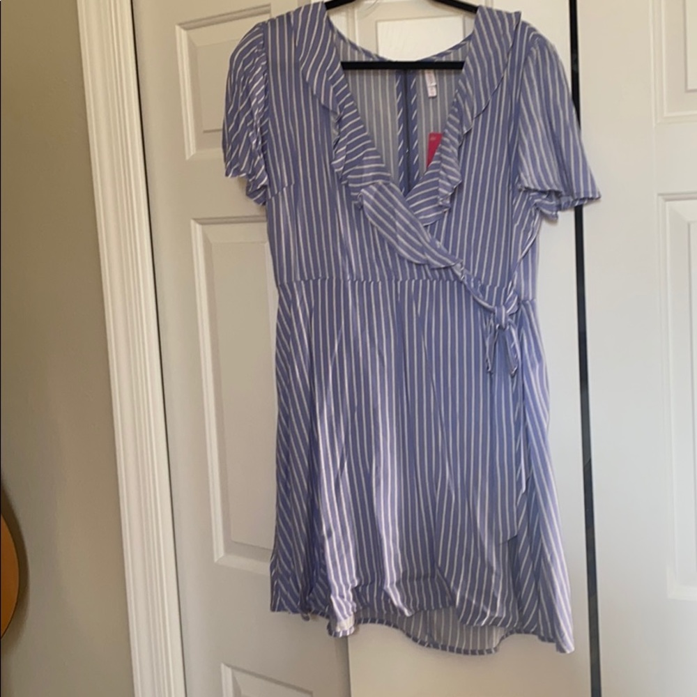 Blue and white striped dress.